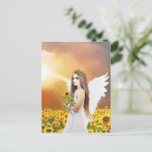 Angel Zonnebloem Vleugels Geel Herfst Mooie Kunst Briefkaart (Staand voorkant)