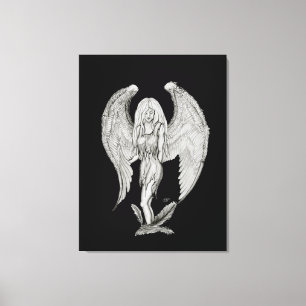 Angel - Zwart en wit design Canvas Afdruk