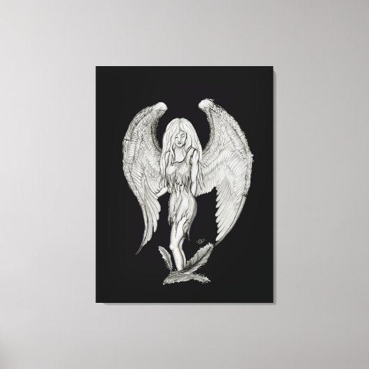 Angel - Zwart en wit design Canvas Afdruk (Voorkant)