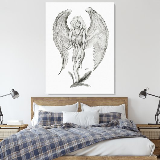 Angel - Zwart en wit design Canvas Afdruk (Insitu (Slaapkamer))