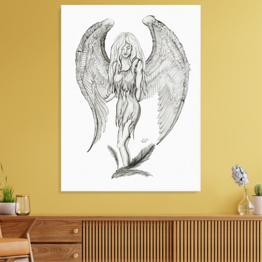 Angel - Zwart en wit design Canvas Afdruk (Insitu (Woonkamer))