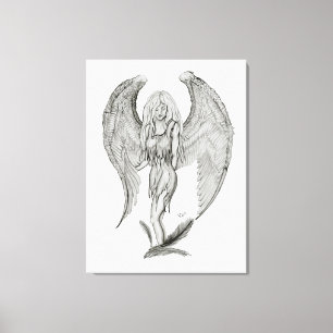 Angel - Zwart en wit design Canvas Afdruk