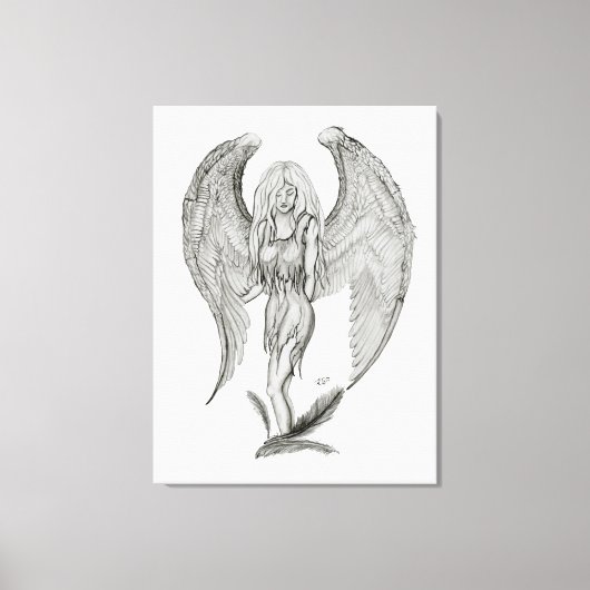 Angel - Zwart en wit design Canvas Afdruk (Voorkant)