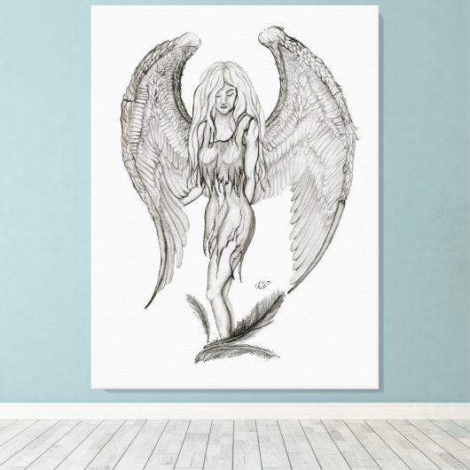 Angel - Zwart en wit design Canvas Afdruk (Insitu (Houten vloer))