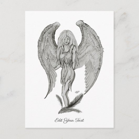 Angel-, zwart- en witontwerp briefkaart (Voorkant)