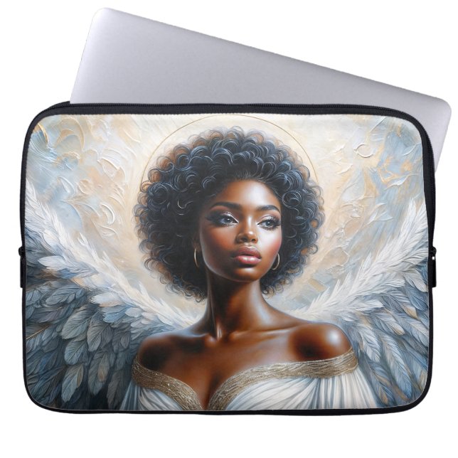 Angel Zwarte Vrouw met Halo Laptop Sleeve (Voorkant)