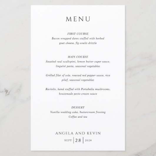 Angela Modern Wedding Menu (Voorkant)