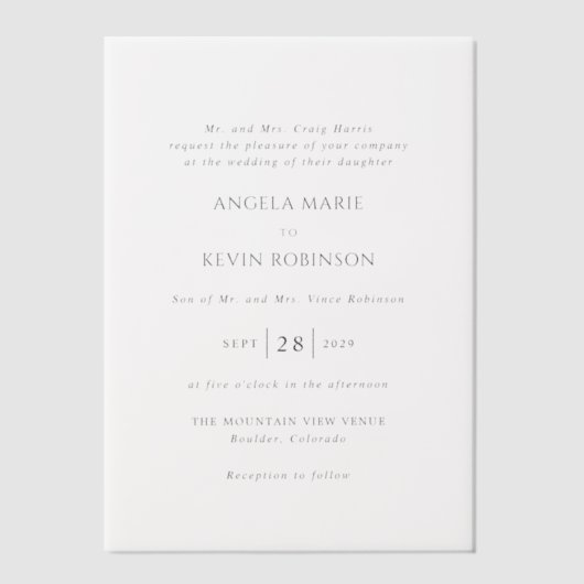 Angela Modern Wedding Vellum Uitnodigingen (Voorkant)