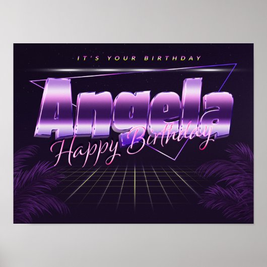 Angela Naam Vorname lila retro Poster Geburtstag (Voorkant)
