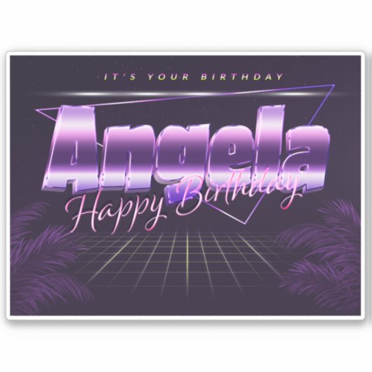 Angela Name Vorname lila retro Sticker Geburtstag (Voorkant)