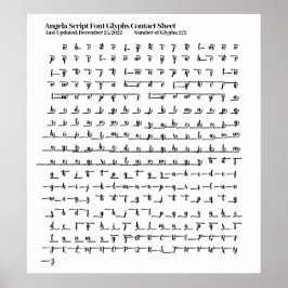 Angela Script Lettertype Glyphs Contactblad Poster