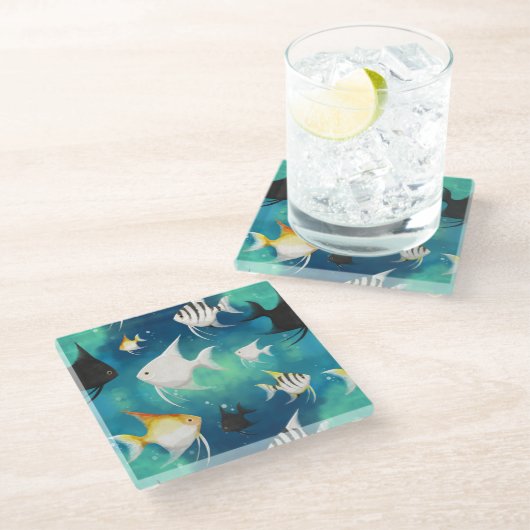 Angelfish Aquarium Pattern Glazen Onderzetter (Schuin)