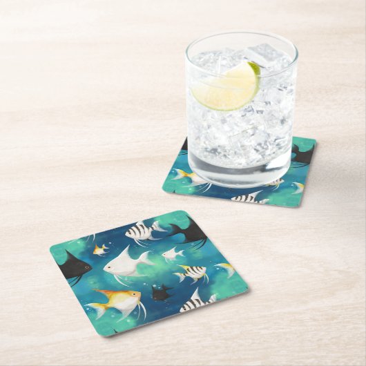 Angelfish Aquarium Pattern Kartonnen Onderzetters (Insitu)