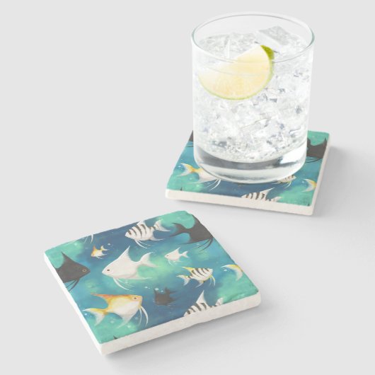 Angelfish Aquarium Pattern Stenen Onderzetter (Zijkant)
