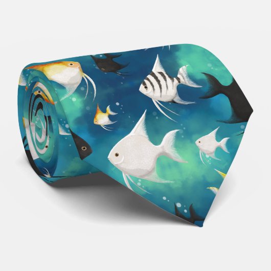 Angelfish Aquarium Pattern Stropdas (Opgerold)