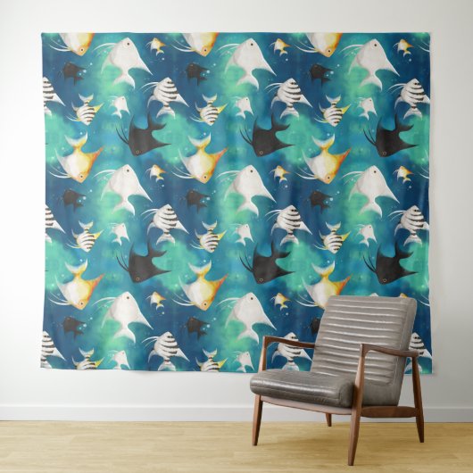 Angelfish Aquarium Pattern Wandkleed (In Situ (horizontaal))