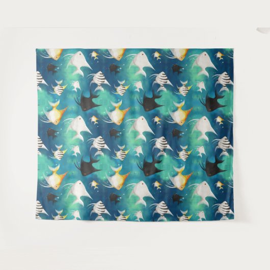 Angelfish Aquarium Pattern Wandkleed (Voorkant (horizontaal))