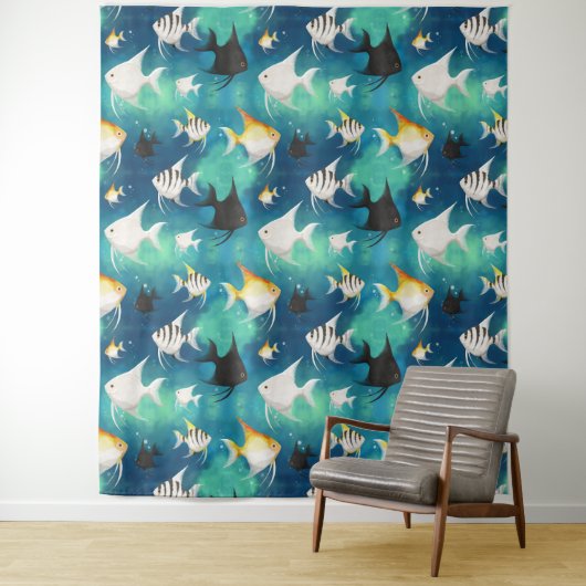 Angelfish Aquarium Pattern Wandkleed (In situ)