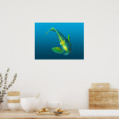 Angelfish - Elegantie op gradiënt blauwe achtergro Poster (Keuken)