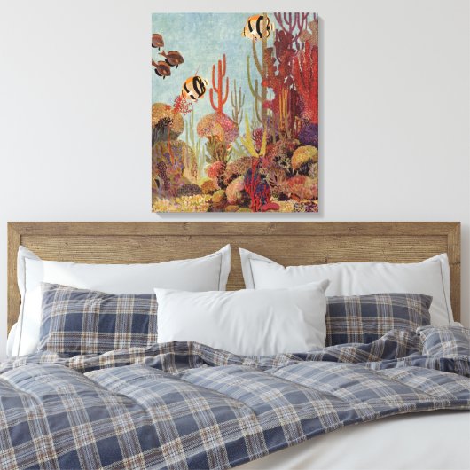 Angelfish in koraal,  tropische vissen in de oceaa canvas afdruk (Insitu (Slaapkamer))