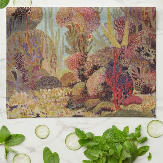 Angelfish in koraal,  tropische vissen in de oceaa theedoek (Gevouwen)