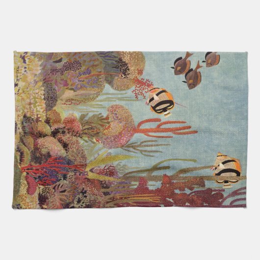 Angelfish in koraal,  tropische vissen in de oceaa theedoek (Horizontaal)