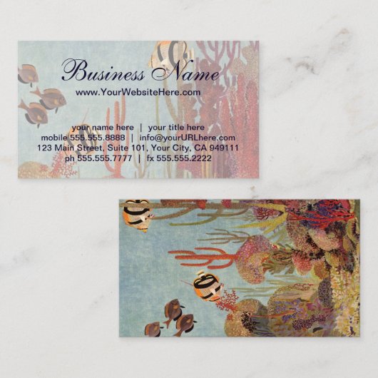 Angelfish in koraal,  tropische vissen in de oceaa visitekaartje (Voorkant / Achterkant)