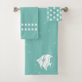 Angelfish Tidal Blauwgroen Blauw & wit kustdecor Bad Handdoek
