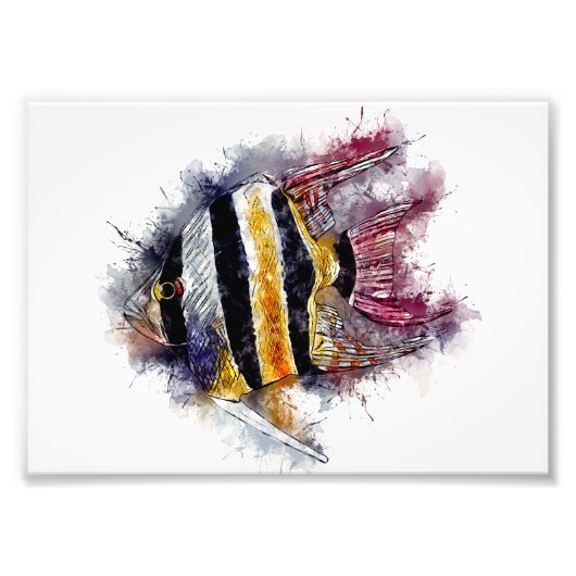 AngelFish Waterverf Aquarium Zee Creature Artwork Foto Afdruk (Voorkant)