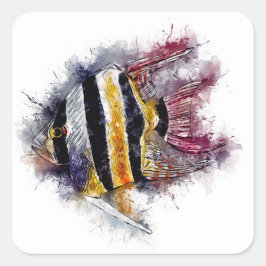 AngelFish Waterverf Aquarium Zee Creature Artwork Vierkante Sticker