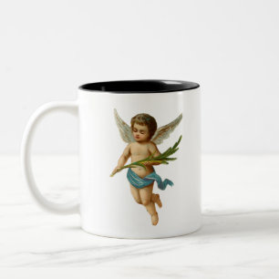 Angelic  baby cherub in blauw met palmen tweekleurige koffiemok
