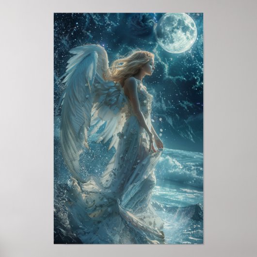 Angelic Beauty Spreiding Haar Wings Poster (Voorkant)