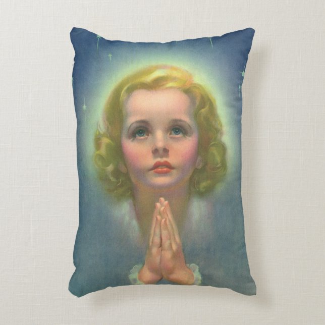 Angelic Blond Girl met Halo en Stars Praying Accent Kussen (Voorkant(Verticaal))