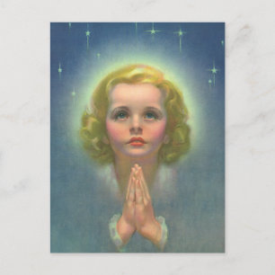 Angelic Blond Girl met Halo en Stars Praying Briefkaart