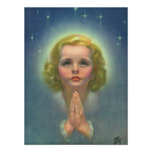 Angelic Blond Girl met Halo en Stars Praying Perfect Poster