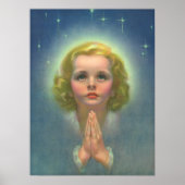 Angelic Blond Girl met Halo en Stars Praying Poster (Voorkant)