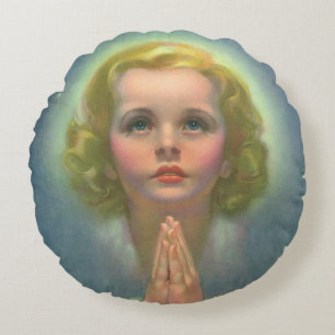 Angelic Blond Girl met Halo en Stars Praying Rond Kussen
