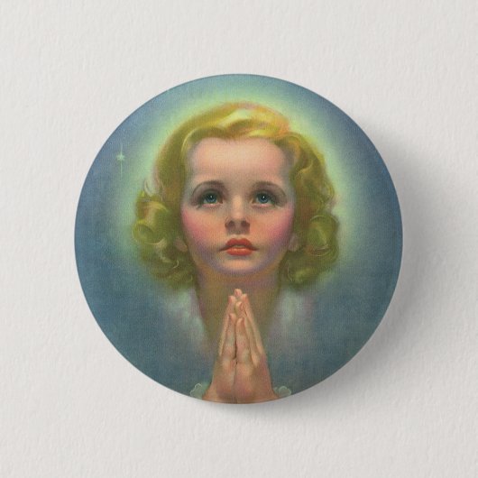 Angelic Blond Girl met Halo en Stars Praying Ronde Button 5,7 Cm (Voorkant)