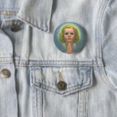 Angelic Blond Girl met Halo en Stars Praying Ronde Button 5,7 Cm (In situ)