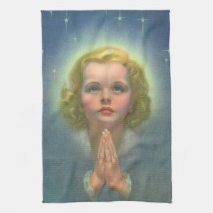 Angelic Blond Girl met Halo en Stars Praying Theedoek
