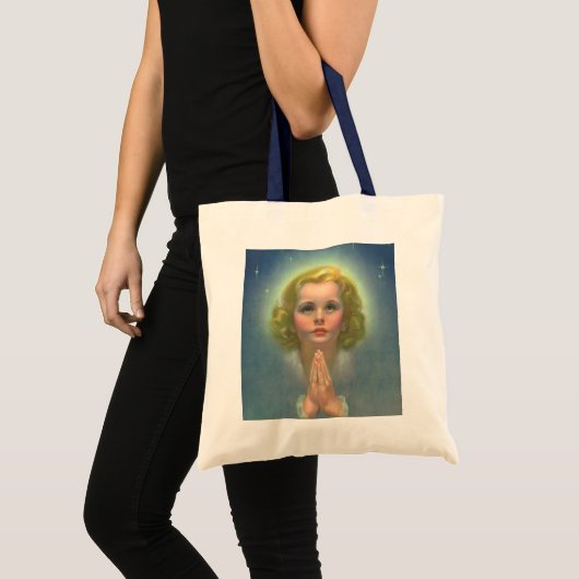 Angelic Blond Girl met Halo en Stars Praying Tote Bag (Voorkant (product))