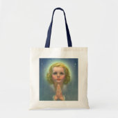 Angelic Blond Girl met Halo en Stars Praying Tote Bag (Voorkant)