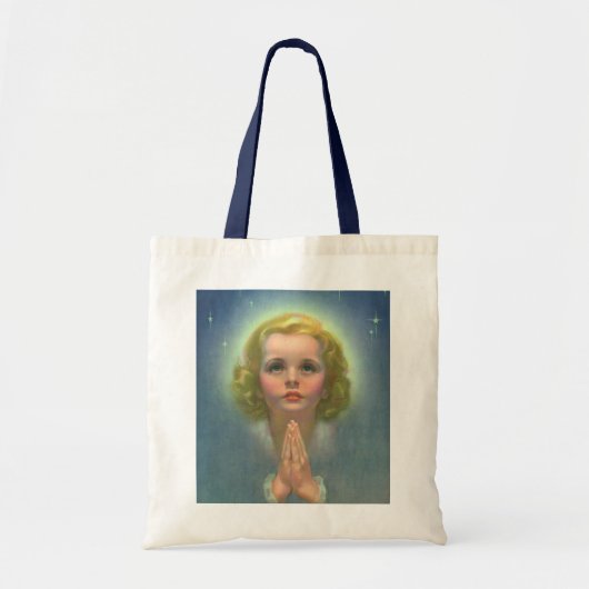 Angelic Blond Girl met Halo en Stars Praying Tote Bag (Voorkant)