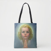 Angelic Blond Girl met Halo en Stars Praying Tote Bag (Voorkant)