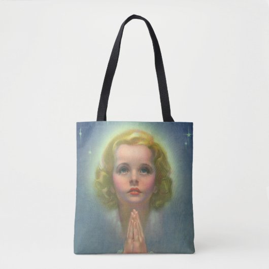 Angelic Blond Girl met Halo en Stars Praying Tote Bag (Voorkant)