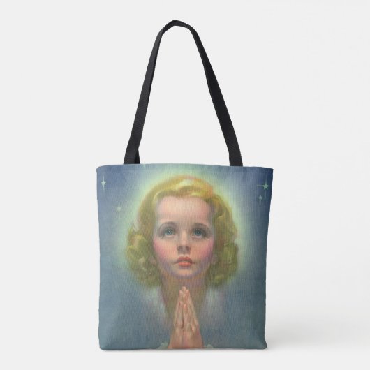 Angelic Blond Girl met Halo en Stars Praying Tote Bag (Achterkant)