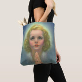 Angelic Blond Girl met Halo en Stars Praying Tote Bag (Dichtbij)