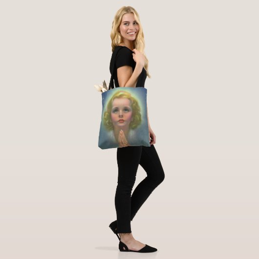 Angelic Blond Girl met Halo en Stars Praying Tote Bag (Op model)
