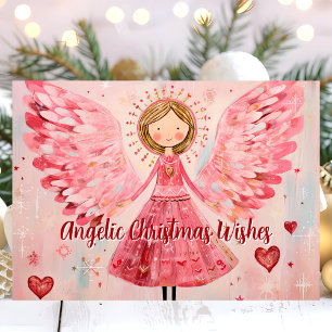Angelic Christmas Wishes Pink Angel Feestdagen Kaart