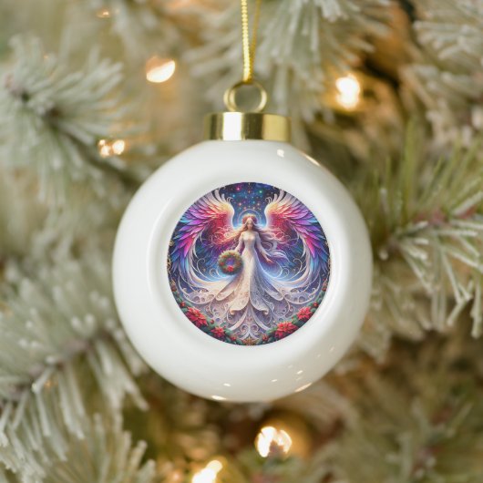 Angelic Design met levendige vleugels en patronen Keramische Bal Ornament (Boom)